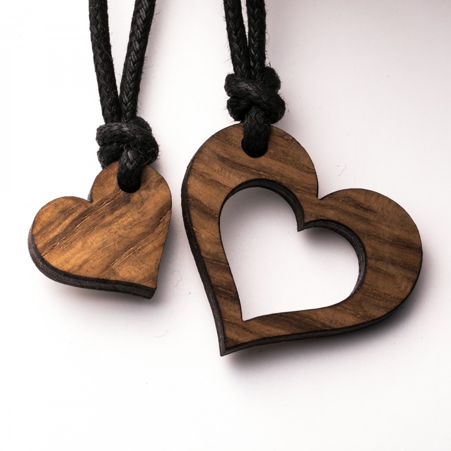 Herz Pärchen Kette Holzschmuck aus Naturholz / Anhänger