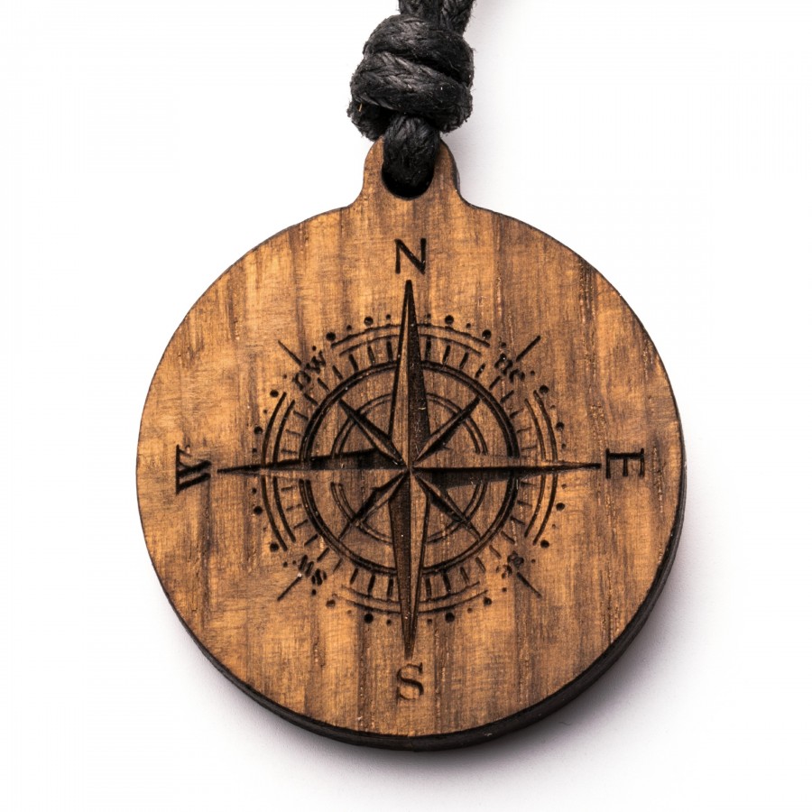 Kompass Kette Holzschmuck aus Naturholz / Anhänger