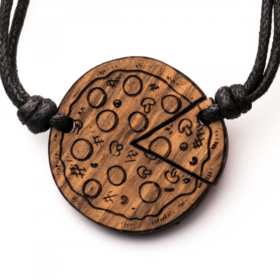 Pizza Kette Holzschmuck aus Naturholz / Anhänger