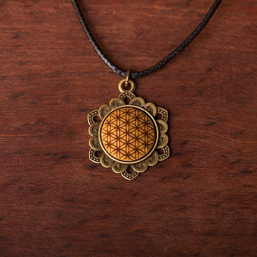 Blume des Lebens Kette Holzschmuck aus Naturholz / Anhänger