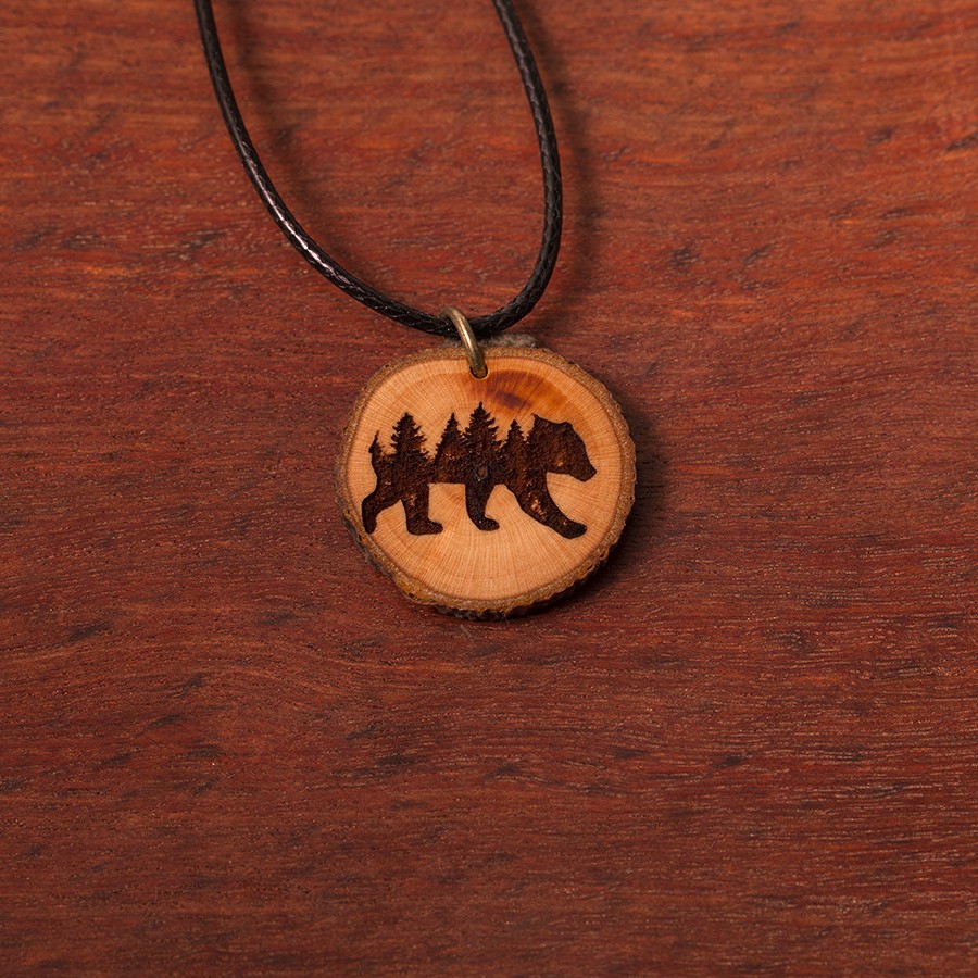 Bär Natur Kette Holzschmuck aus Naturholz / Anhänger