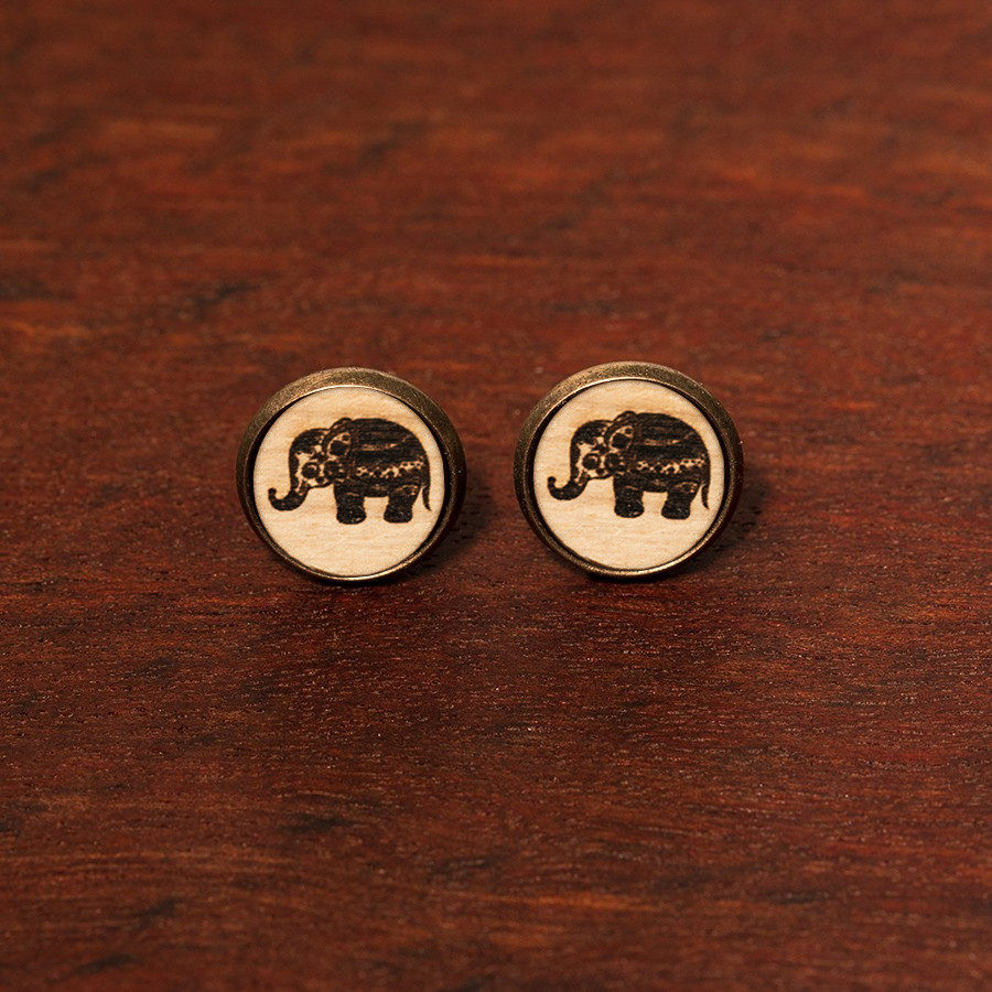 Elefant Ohrstecker Holzschmuck aus Naturholz / Anhänger