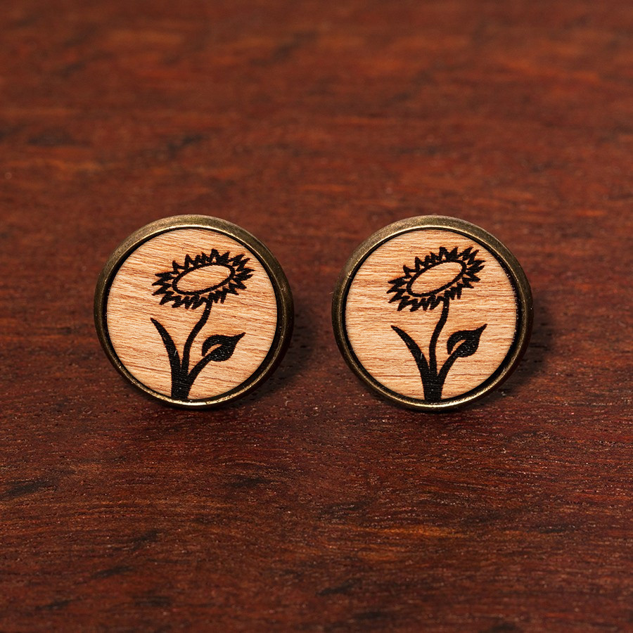 Vegan Blume Ohrstecker Holzschmuck aus Naturholz / Anhänger