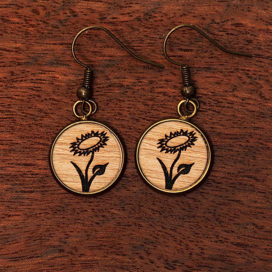Vegan Blume Ohrringe Holzschmuck aus Naturholz / Anhänger