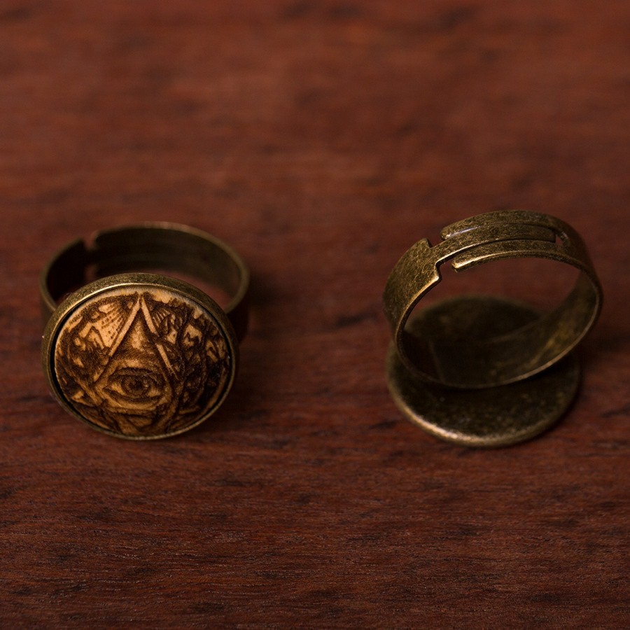 Allsehendes Auge 1 Ring Holzschmuck aus Naturholz / Anhänger