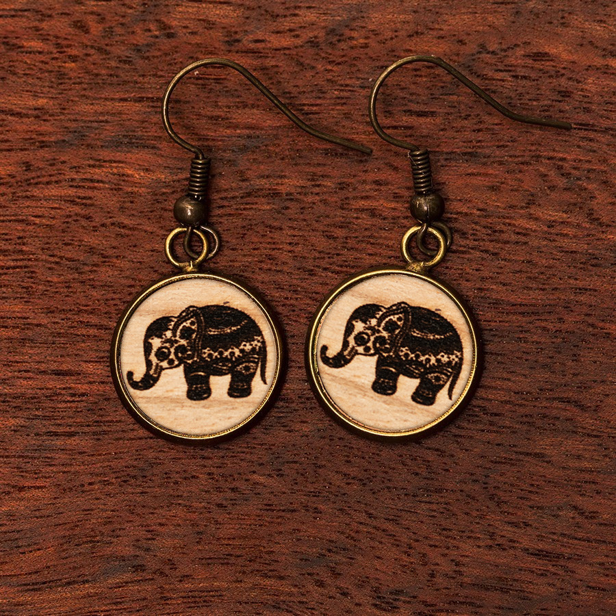 Elefant Ohrringe Holzschmuck aus Naturholz / Anhänger
