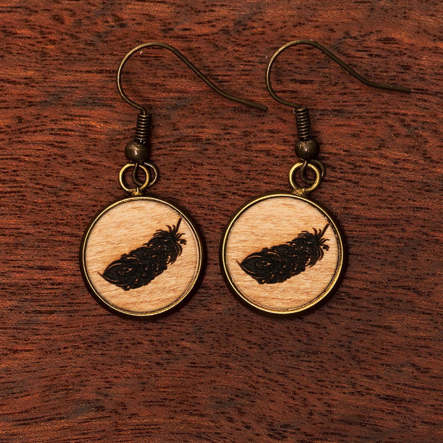 Feder Ohrringe Holzschmuck aus Naturholz / Anhänger