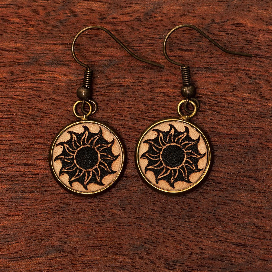 Sonne Ohrringe Holzschmuck aus Naturholz / Anhänger