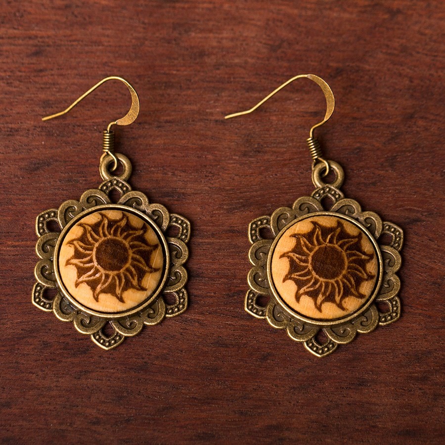 Sonne Ohrringe Holzschmuck aus Naturholz / Anhänger