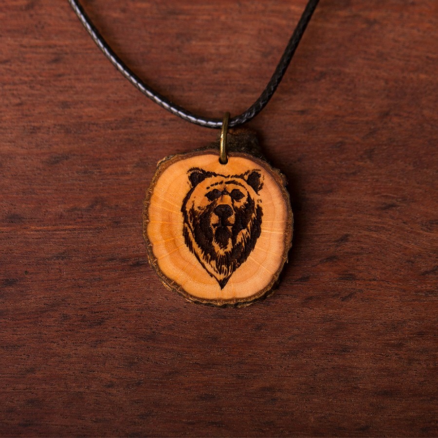 Bär Kette Holzschmuck aus Naturholz / Anhänger