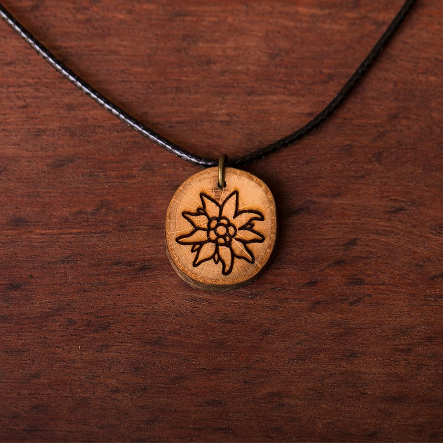 Edelweiss Kette Holzschmuck aus Naturholz / Anhänger