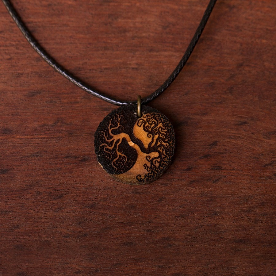 Baum des Lebens Yin Yang Kette Holzschmuck aus Naturholz / Anhänger