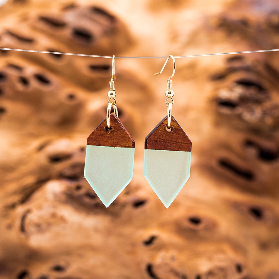 Epoxid Kristallohrringe 3195 Holz Kristall aus Holz und Harz / Resin, Schmuck / Halsketten