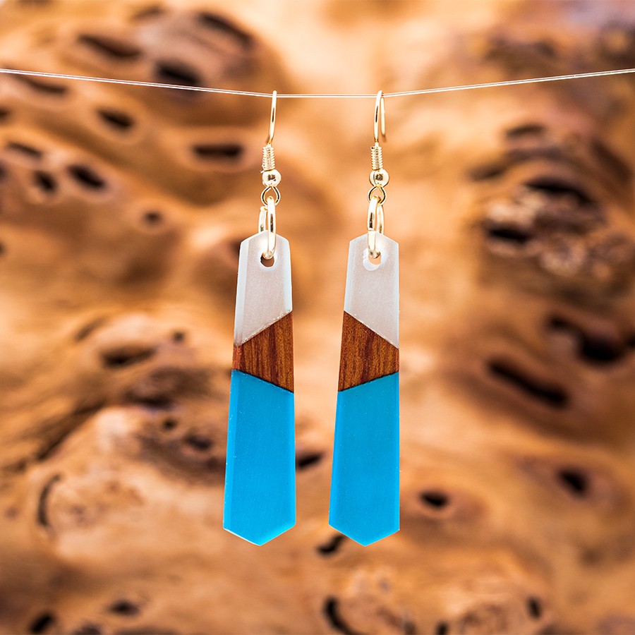Epoxid Kristallohrringe 3196 Holz Kristall aus Holz und Harz / Resin, Schmuck / Halsketten