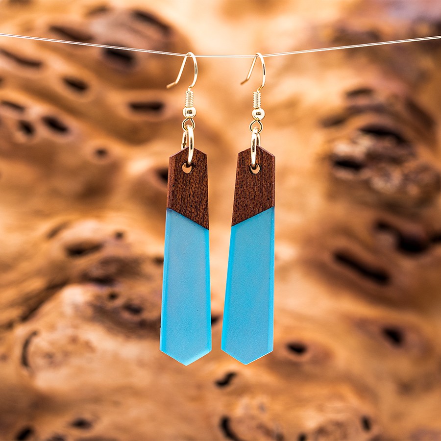 Epoxid Kristallohrringe 3199 Holz Kristall aus Holz und Harz / Resin, Schmuck / Halsketten