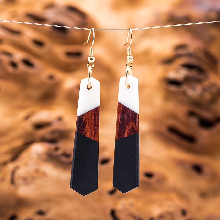 Epoxid Kristallohrringe 3205 Holz Kristall aus Holz und Harz / Resin, Schmuck / Halsketten