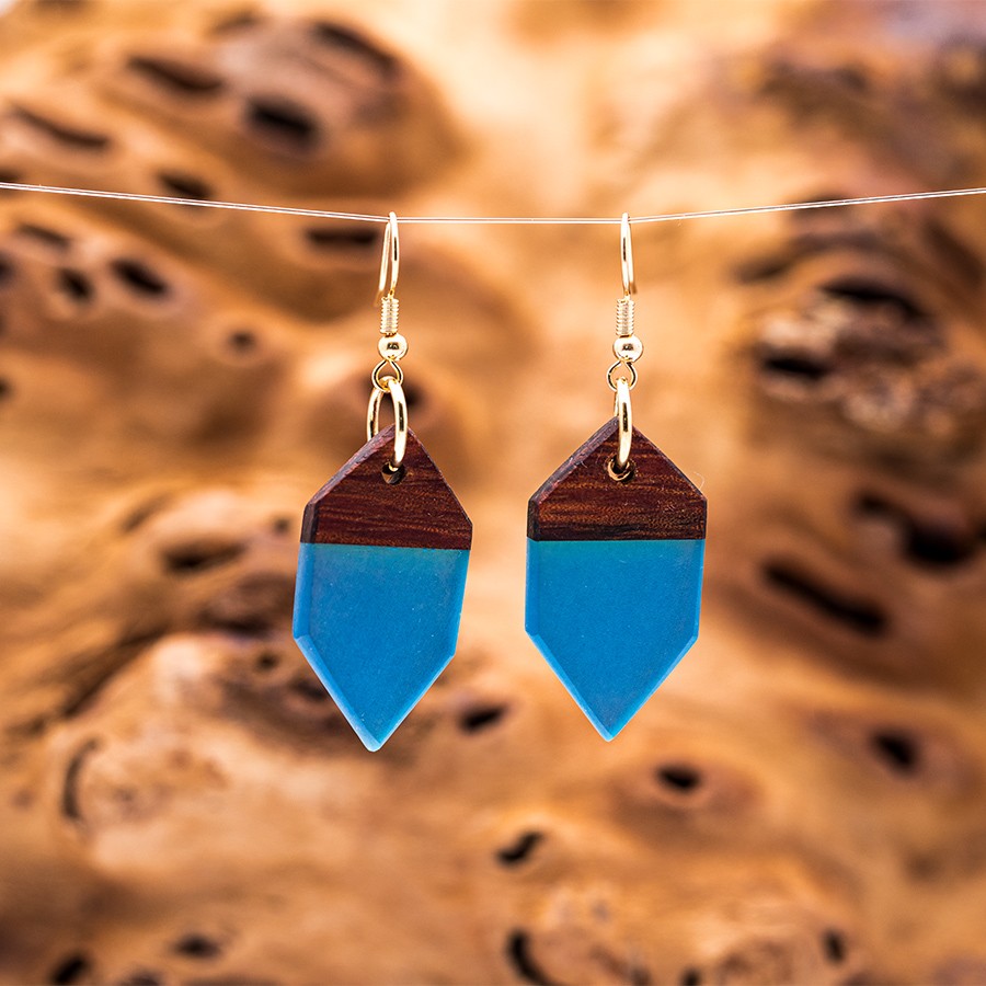 Epoxid Kristallohrringe 3207 Holz Kristall aus Holz und Harz / Resin, Schmuck / Halsketten