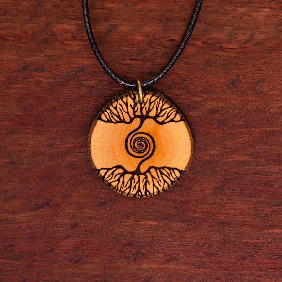 Baum Spirale Kette Holzschmuck aus Naturholz / Anhänger