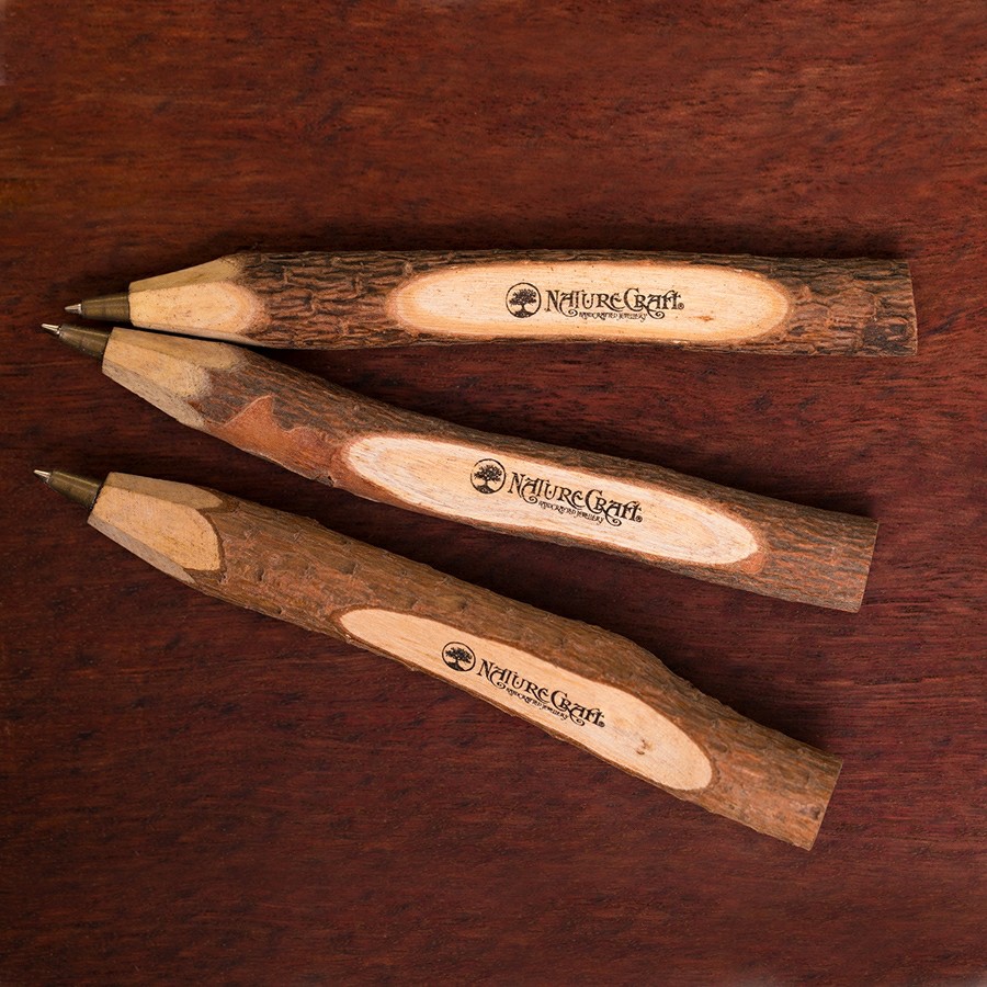 Kugelschreiber 3er-Pack Zusatzartikel Holzschmuck aus Naturholz / Anhänger
