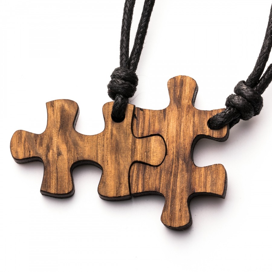 Puzzle Holz Kristall aus Holz und Harz / Resin, Schmuck / Halsketten