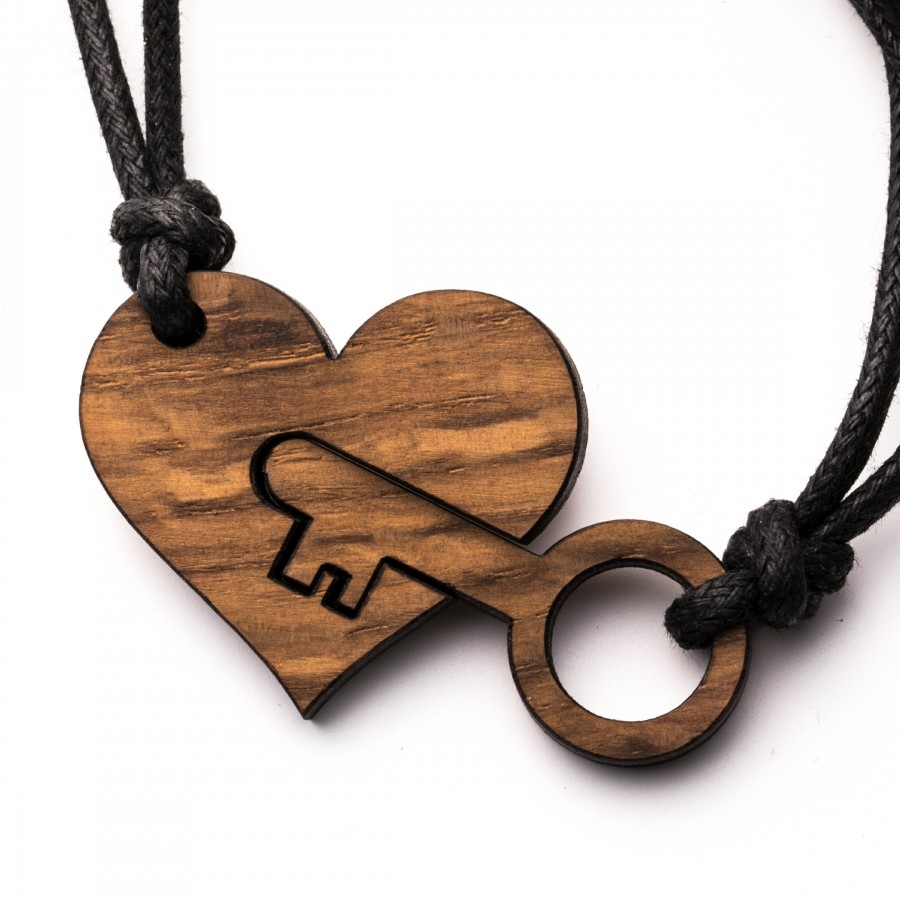 Pärchen Herz Schlüssel simpel Holz Kristall aus Holz und Harz / Resin, Schmuck / Halsketten