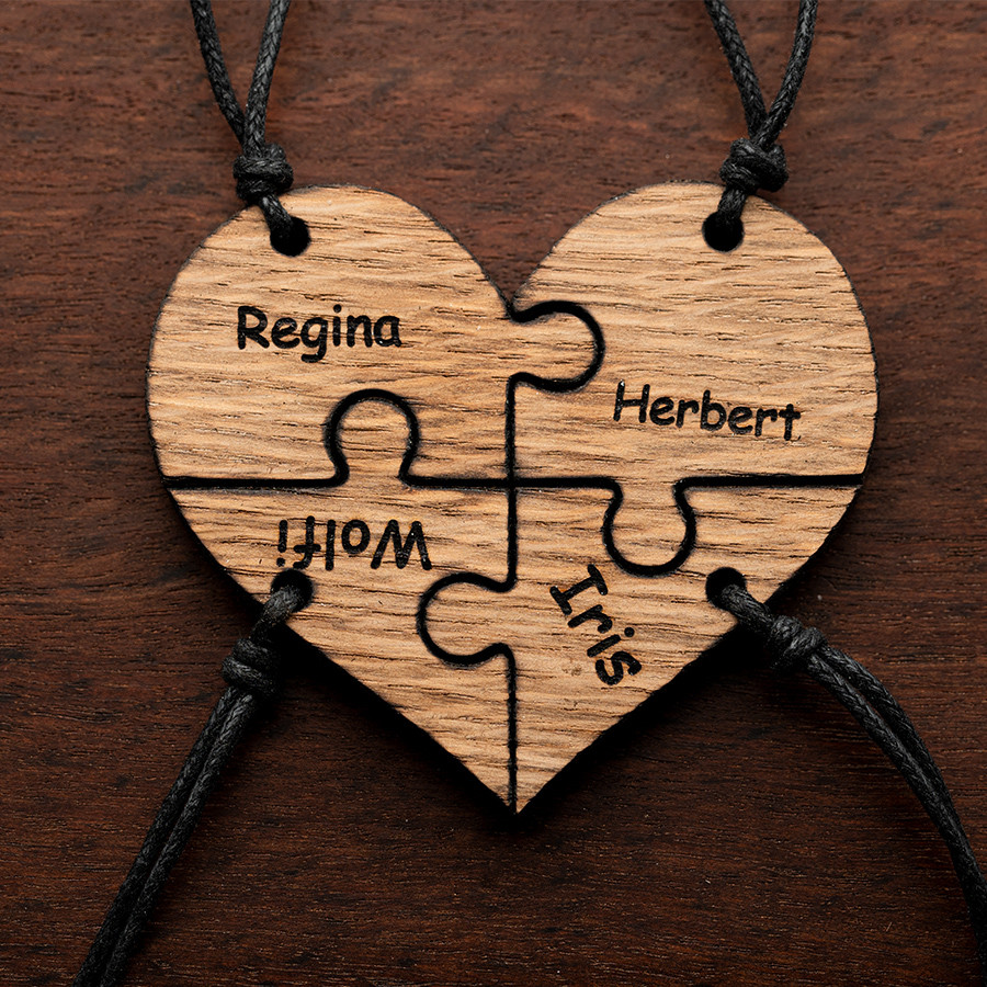 Herzpärchen für Vier Holz Kristall aus Holz und Harz / Resin, Schmuck / Halsketten
