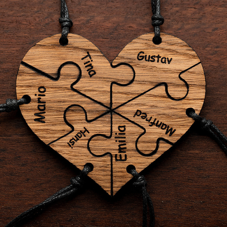 Herzpärchen für Sechs Holz Kristall aus Holz und Harz / Resin, Schmuck / Halsketten