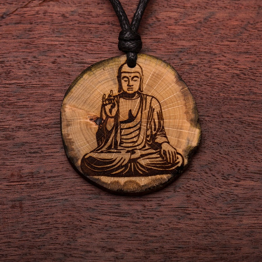 Buddha Kette Holzschmuck aus Naturholz / Anhänger