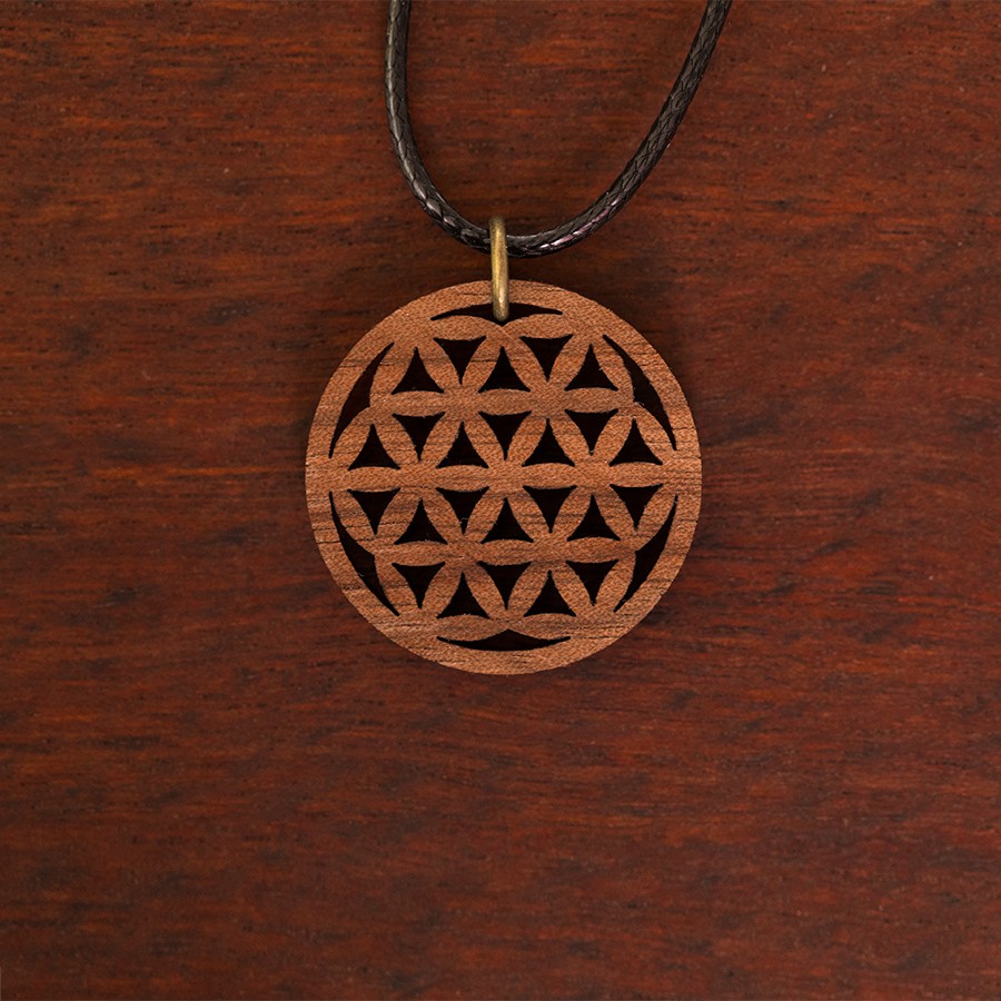 Blume des Lebens klein Nuss Kette Holzschmuck aus Naturholz / Anhänger