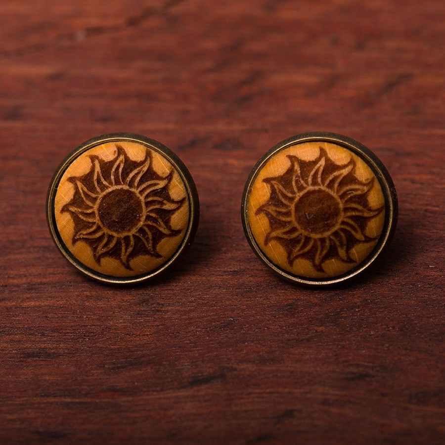 Sonne Ohrstecker Holzschmuck aus Naturholz / Anhänger
