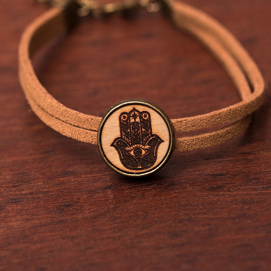 Hand der Fatima Armkette Holzschmuck aus Naturholz / Anhänger