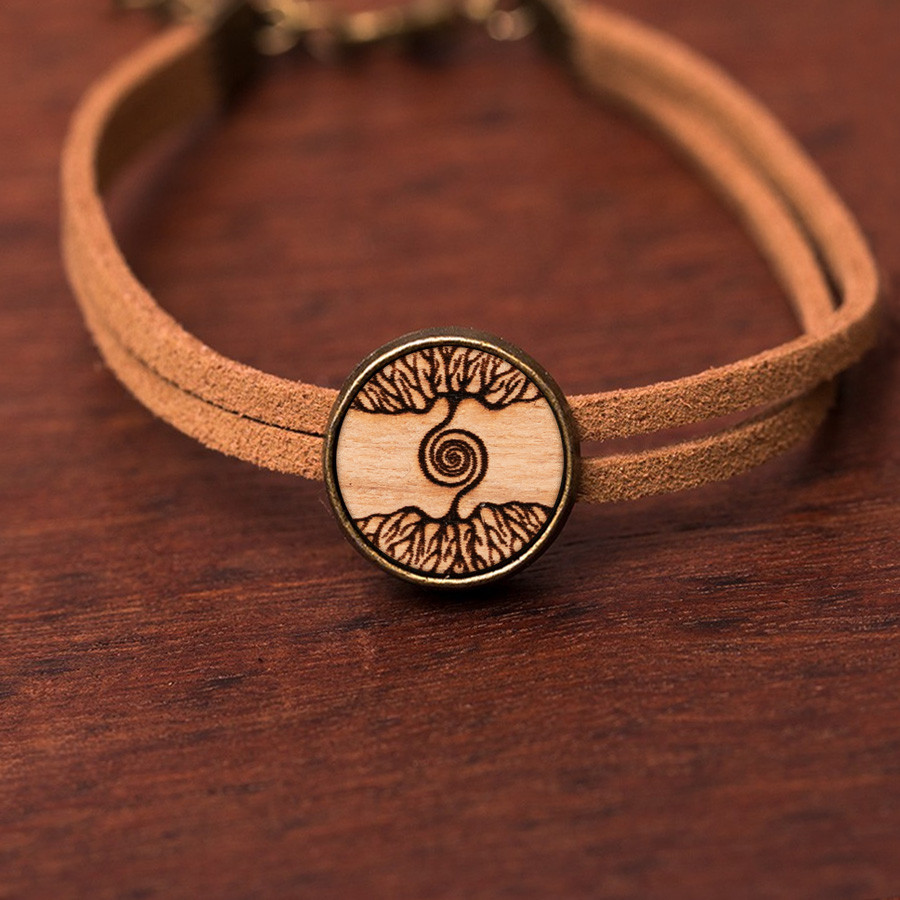 Baum Spirale Armkette Holzschmuck aus Naturholz / Anhänger