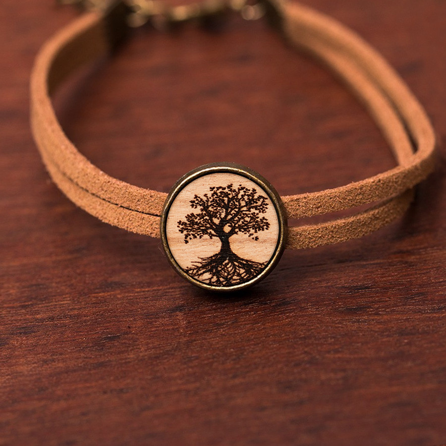 Baum des Lebens Armkette Holzschmuck aus Naturholz / Anhänger