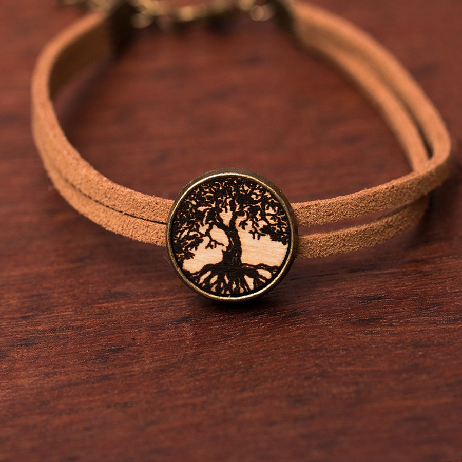Baum des Lebens 2 Armkette Holzschmuck aus Naturholz / Anhänger