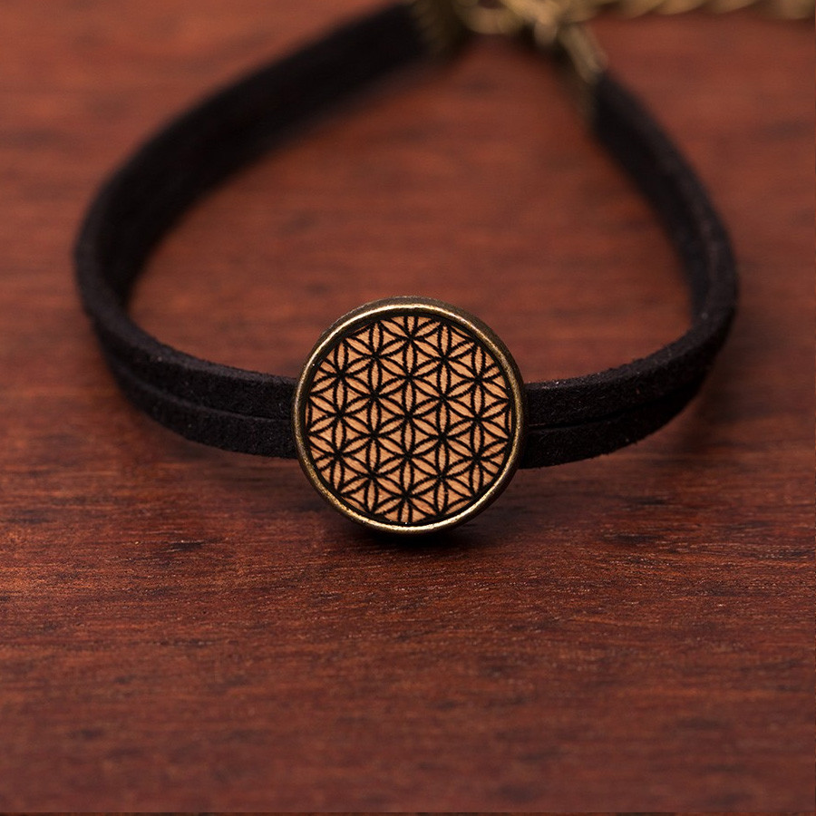 Blume des Lebens Armkette Holzschmuck aus Naturholz / Anhänger