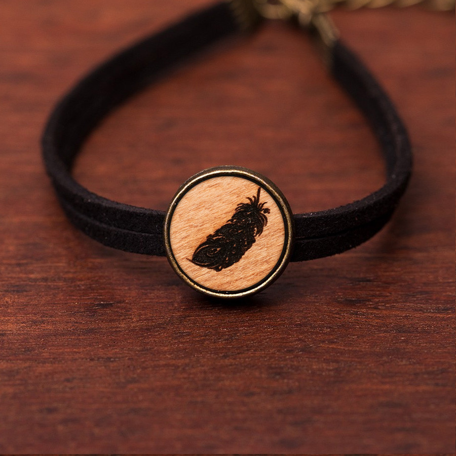Feder Armkette Holzschmuck aus Naturholz / Anhänger